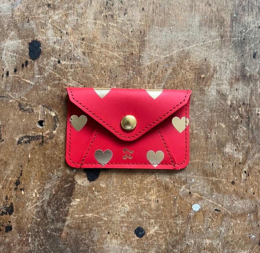 Femme Grafea Card Wallets | Card Wallet Gold Hearts Red