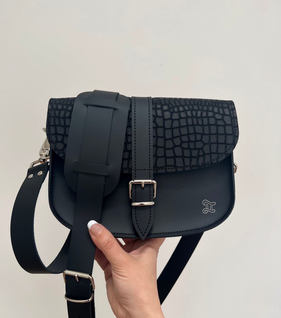 Femme Grafea Saddle Bag | Cross Body Suede Black