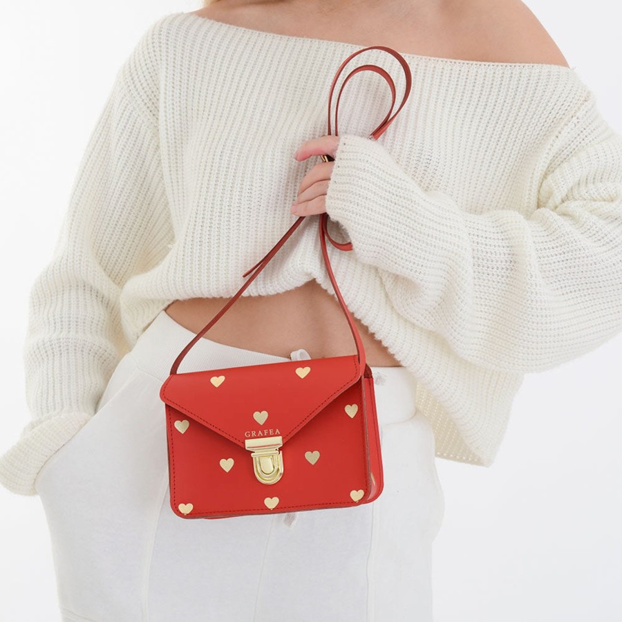 Femme Grafea Crossbody Bags | Small Crossbody Red Gold Hearts