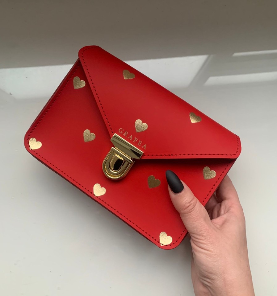 Femme Grafea Crossbody Bags | Small Crossbody Red Gold Hearts