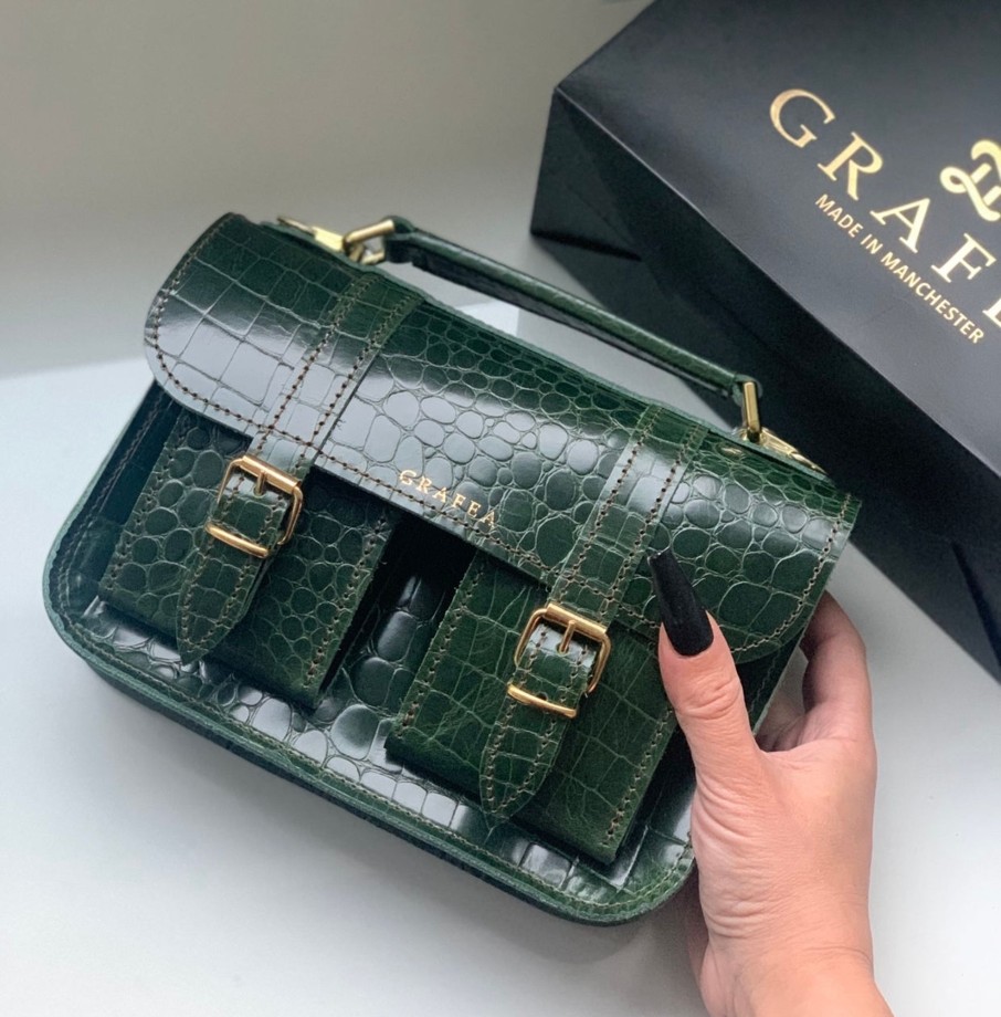 Femme Grafea Micro Satchel | Micro Dark Green Croc