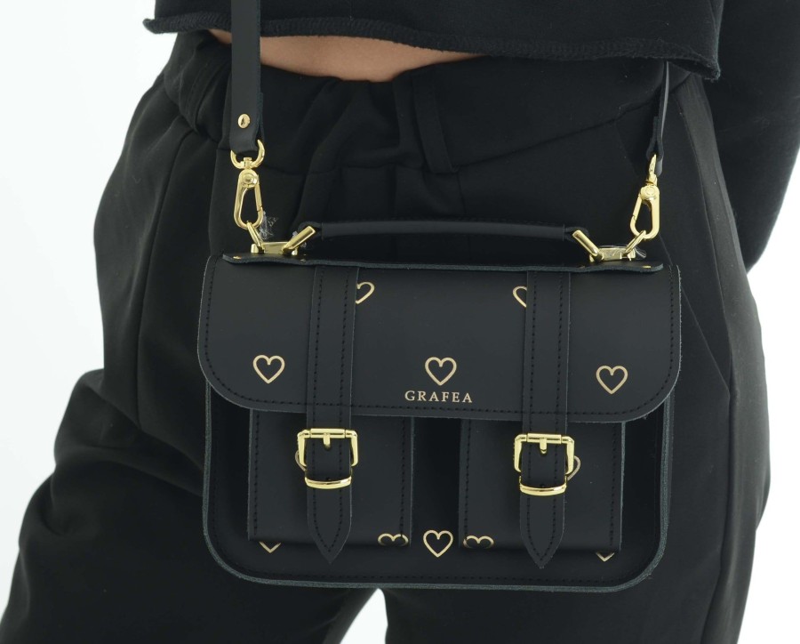 Femme Grafea Micro Satchel | Micro Golden Hearts Black