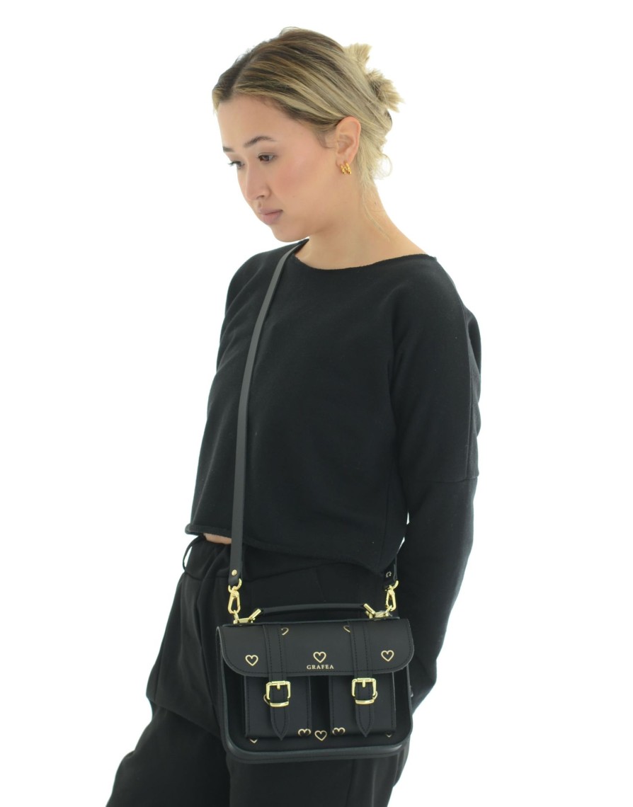 Femme Grafea Micro Satchel | Micro Golden Hearts Black