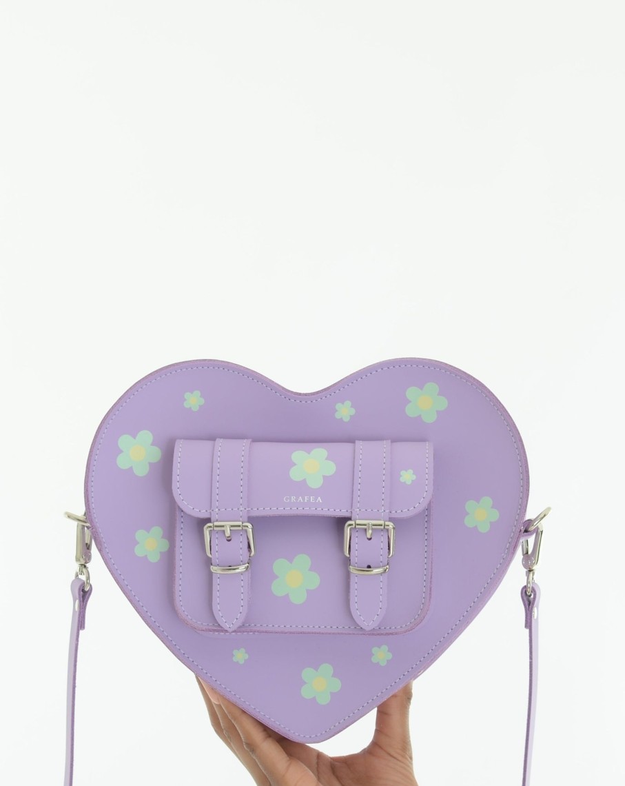 Femme Grafea Heart Satchel | Heart Satchel Daisies Lilac