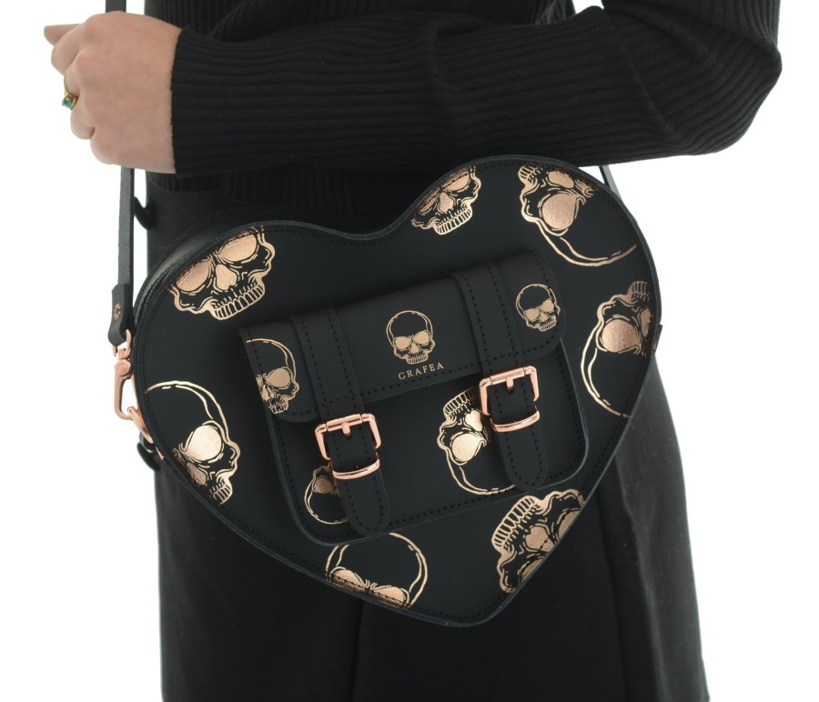 Femme Grafea Halloween | Heart Satchel Rose Gold Skulls