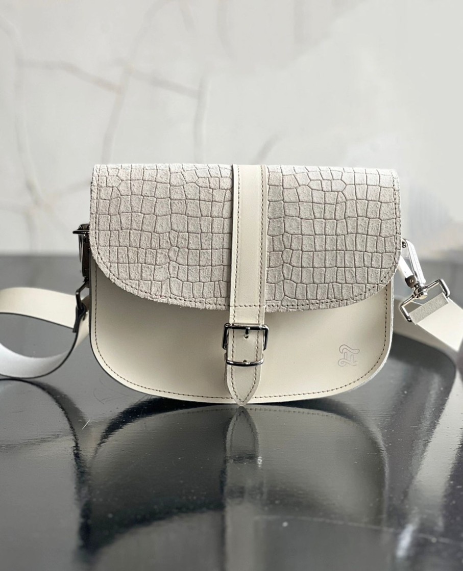 Femme Grafea Saddle Bag | Cross Body Suede Ivory