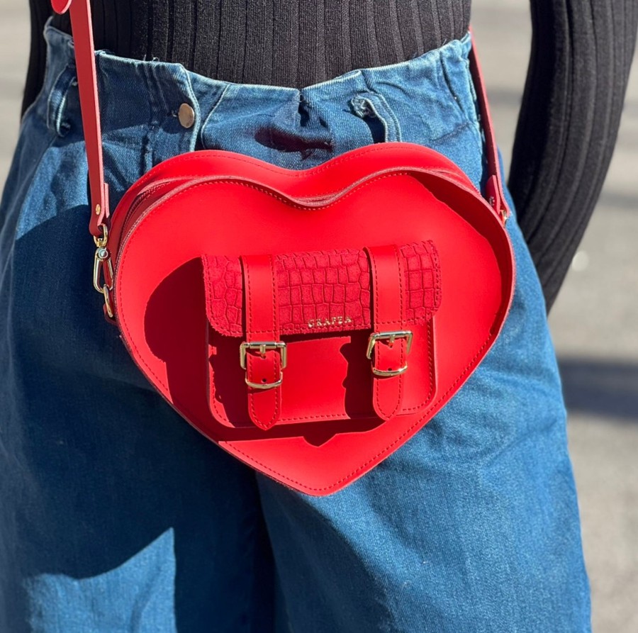 Femme Grafea Heart Satchel | Heart Satchel Suede Red