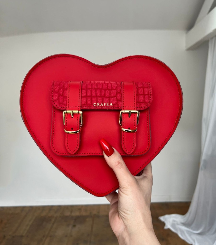 Femme Grafea Heart Satchel | Heart Satchel Suede Red